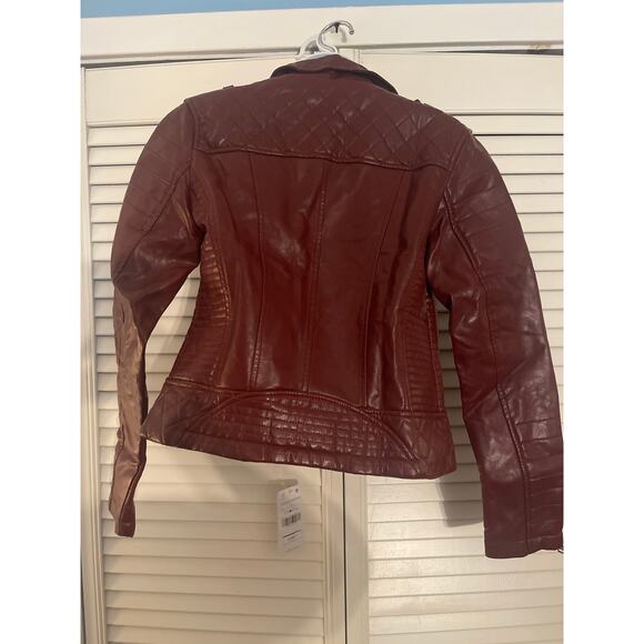 AFTF Basic Outerwear Burgundy Junior size large Faux Leather Motorcycle Jacket - Picture 8 of 8